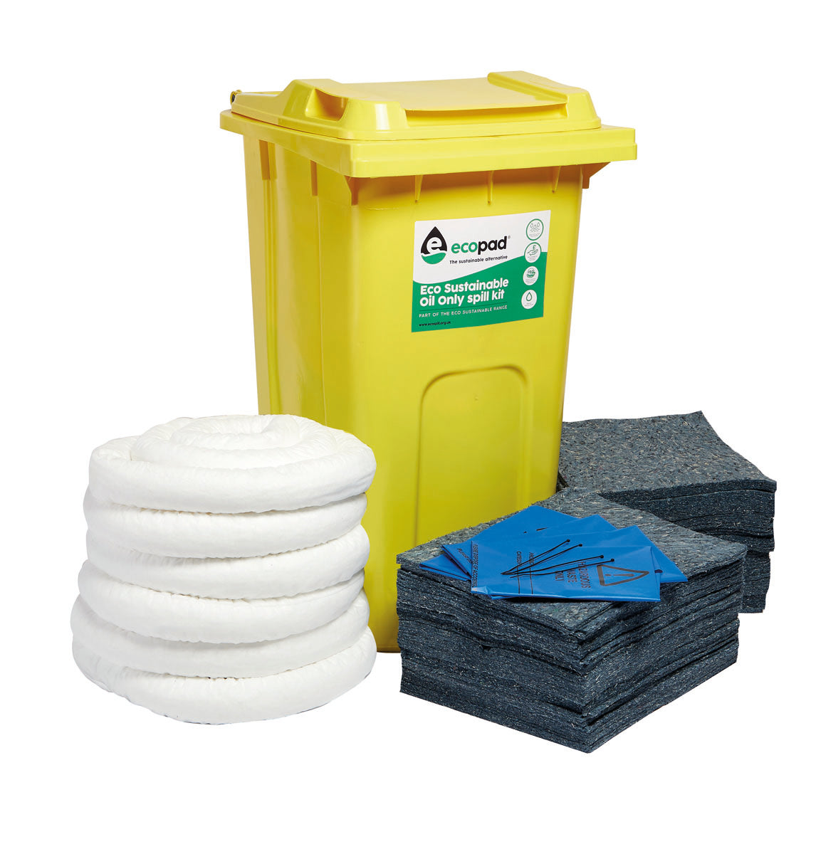 Eco Sustainable 240L Oil Only Spill Response Kit 2 Wheel PE Bin
