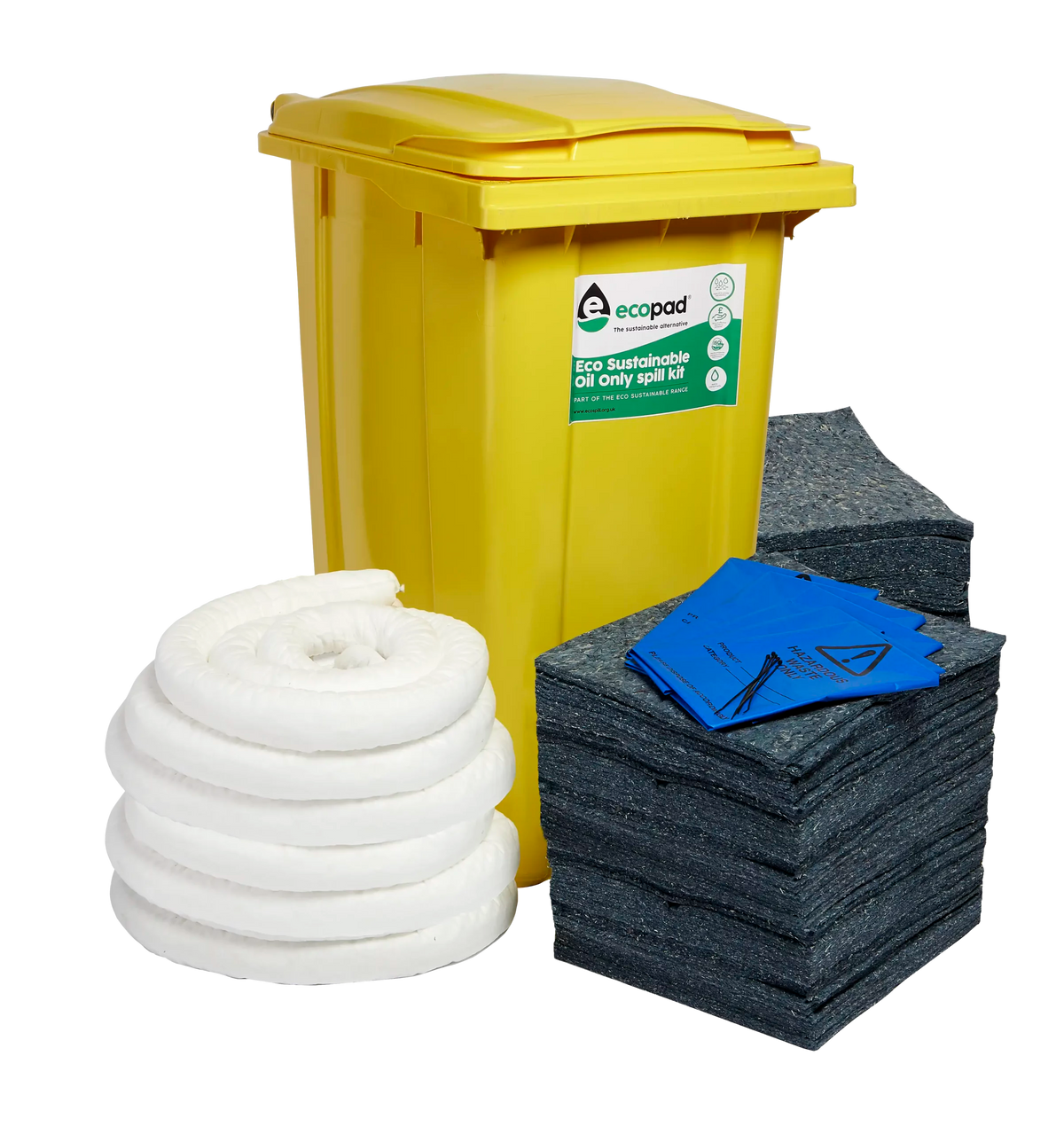 Eco Sustainable 360L Oil Only Spill Response Kit 2 Wheel PE Bin