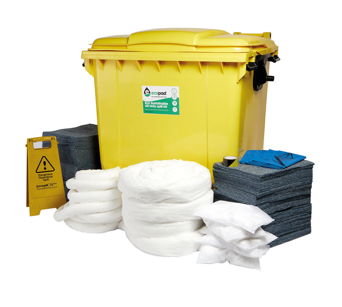 Eco Sustainable 600L Oil Only Spill Response Kit 4 Wheel PE Bin