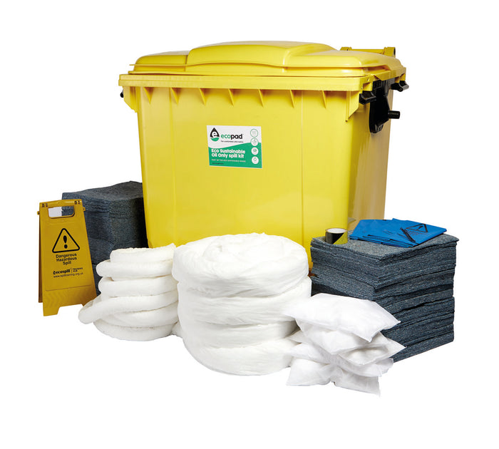 Eco Sustainable 600L Oil Only Spill Response Kit 4 Wheel PE Bin