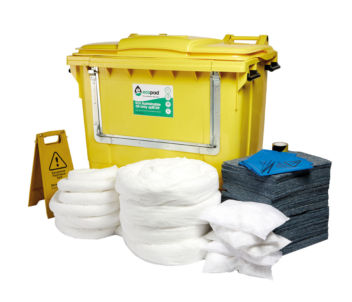 Eco Sustainable 600L Oil Only Spill Response Kit 4 Wheel Drop Front PE Bin