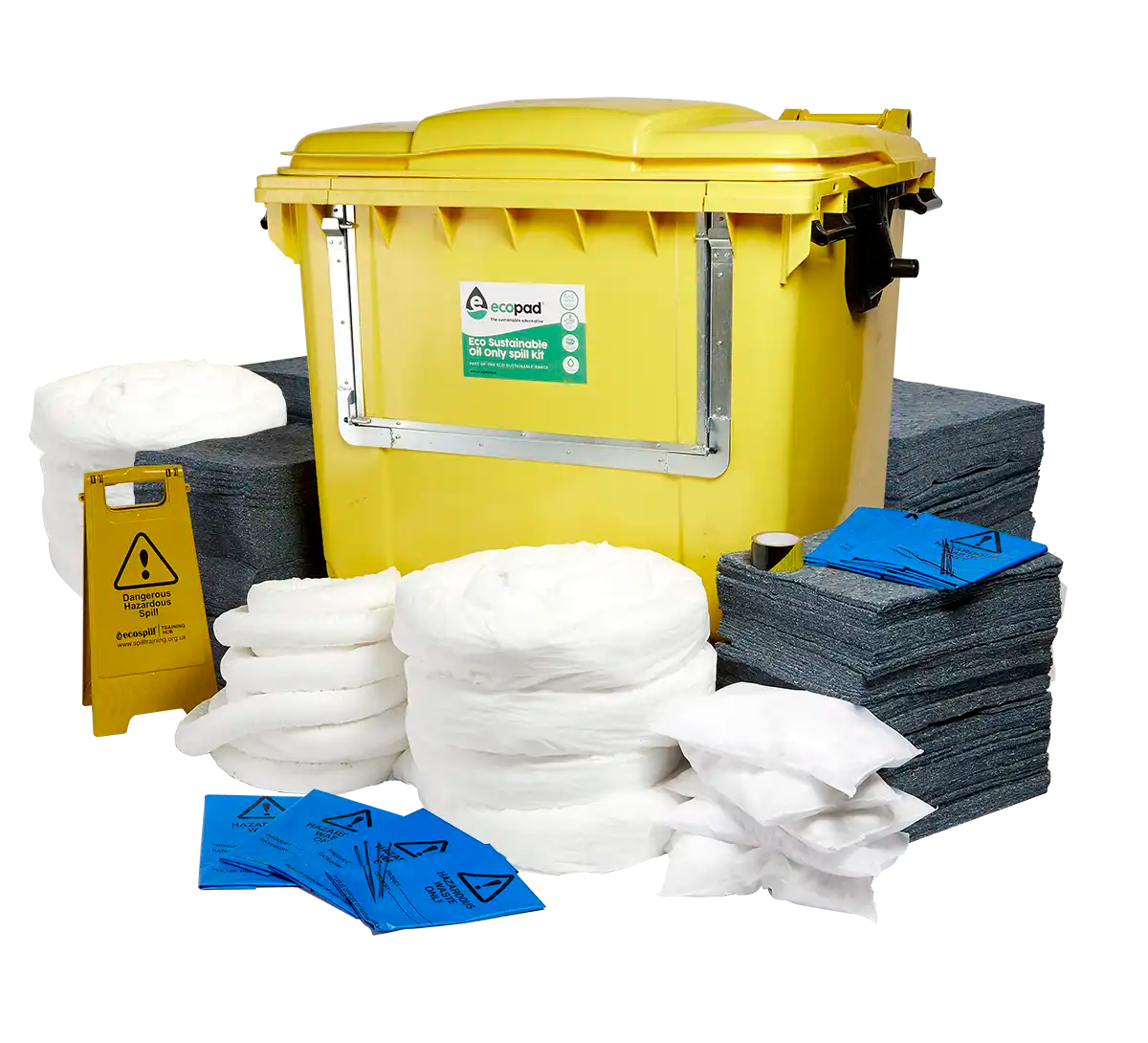 Eco Sustainable 1000L Oil Only Spill Response Kit 4 Wheel Drop Front PE Bin