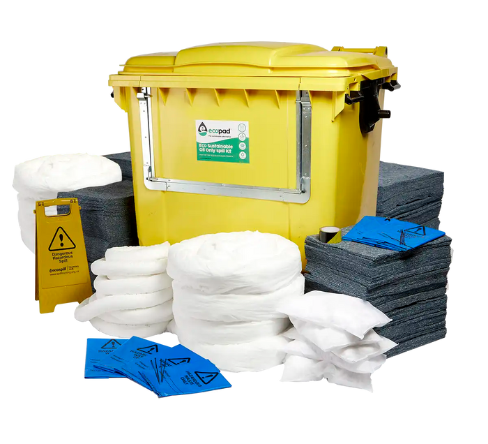 Eco Sustainable 1000L Oil Only Spill Response Kit 4 Wheel Drop Front PE Bin